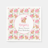 第1誕生日ガールテディベアアイスクリームパターン スタンダードカクテルナプキン (正面)