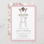 第1誕生日ガールハイチェアバンティング 招待状 (正面/裏面)