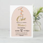 第1誕生日ガールフローラ第1パーティーピンクミニマル 招待状 (スタンド正面)