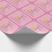 第1誕生日ガール、ピンクイエロースター(名前あり) ラッピングペーパー (角)