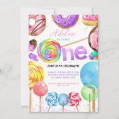 第1誕生日キャンディランドロリポップスイーツキャンディ 招待状 (正面)