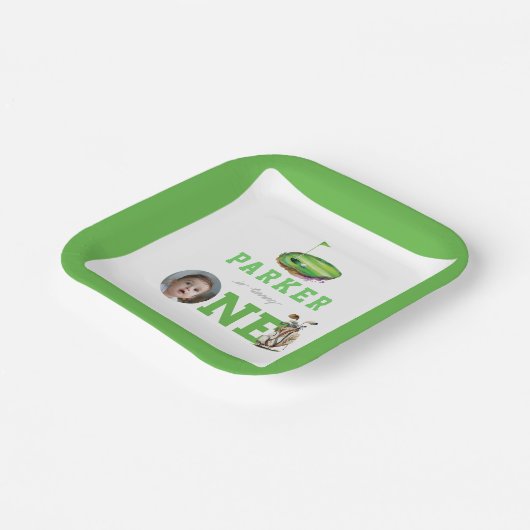 第1誕生日ゴルフパルテパーソナライズされたィ写真 ペーパープレート (傾斜あり)