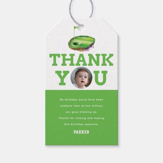 第1誕生日ゴルフフォパーソナライズされたト ギフトタグ (正面)