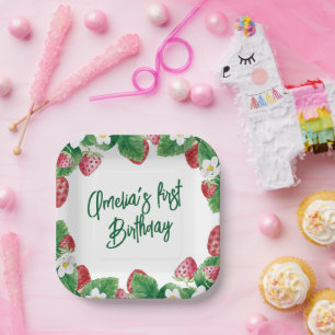 第1誕生日サマーストロベリーベリースウィート ペーパープレート