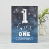 第1誕生日シルバー風船 |青いパーティー 招待状 (スタンド正面)