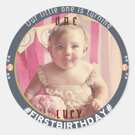 第1誕生日ジョイ:クラシックラウンドステッカー ラウンドシール (正面)