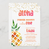 第1誕生日トロピカルパイナップルアロハルアウ(ハワイ式宴会) 招待状 (正面/裏面)