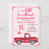 第1誕生日ハートバルーンレッドトラック招待状 招待状 (正面)