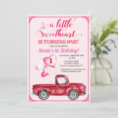 第1誕生日ハートバルーンレッドトラック招待状 招待状 (スタンド正面)