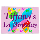 第1誕生日バタフライパーソナライズされた抱き枕 ラージペーパーバッグ (裏面)