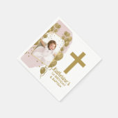 第1誕生日バプテスピンク金ゴールドバルーン写真 スタンダードカクテルナプキン (角)