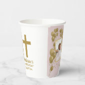 第1誕生日バプテスピンク金ゴールドバルーン写真 紙コップ (左)