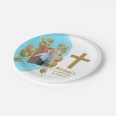 第1誕生日バプテスマ金ゴールドバルーン写真 ペーパープレート (アングル)