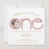 第1誕生日バラ金ゴールドグリッターフォト招待状 招待状 (正面)