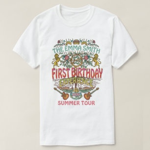 第1誕生日バンドレトロ70sコンサートロゴカスタム tシャツ