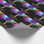 第1誕生日パーティーの黒と金ゴールドの吹き出し ラッピングペーパー (角)