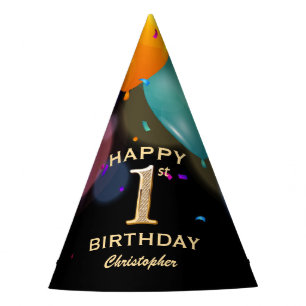 第1誕生日パーティーブラックと金ゴールドパーティーハット パーティーハット