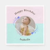 第1誕生日ピンクグリーン射撃、 発砲スター スタンダードランチョンナプキン (正面)