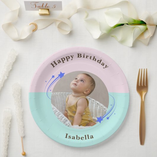 第1誕生日ピンクグリーン射撃、 発砲スター ペーパープレート (ウェディング)