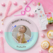 第1誕生日ピンクグリーン射撃、 発砲スター ペーパープレート (パーティー)