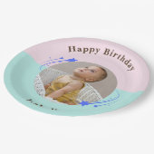 第1誕生日ピンクグリーン射撃、 発砲スター ペーパープレート (アングル)