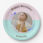 第1誕生日ピンクグリーン射撃、 発砲スター ペーパープレート (正面)