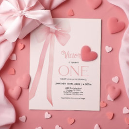 第1誕生日ピンクコケットボウ招待状 招待状