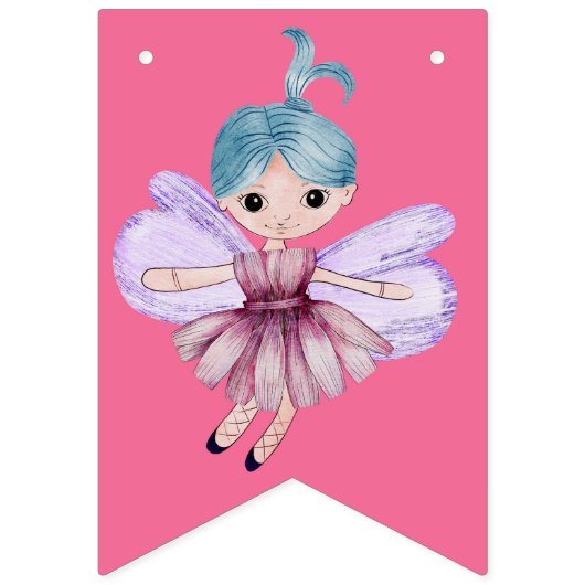 第1誕生日ピンクハッピーバースデー妖精 バンティングフラッグ (第1の旗)