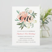 第1誕生日ピンクピーチフローラワン招待状 招待状 (スタンド正面)