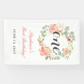 第1誕生日ピンクフローラリースワンバナー 横断幕 (横)