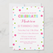 第1誕生日ピンク紙吹雪フォト招待状 招待状 (裏面)