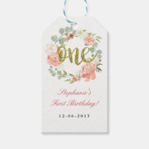 第1誕生日ピンク金ゴールドフローラリースラベル