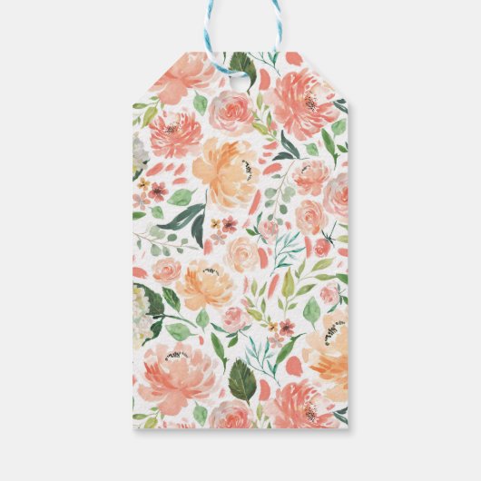 第1誕生日ピンク金ゴールドフローラリースラベル ギフトタグ (裏面)