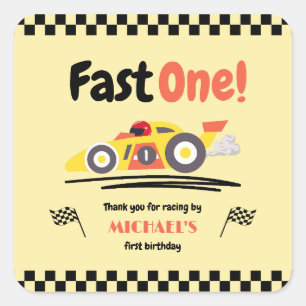 第1誕生日ファーストワンイエローヴィンテージレースカー スクエアシール