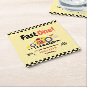 第1誕生日ファーストワンイエローヴィンテージレースカー スクエアペーパーコースター (アングル)