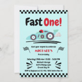 第1誕生日ファーストワンヴィンテージブルーレースカー 招待状 (正面)