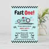 第1誕生日ファーストワンヴィンテージブルーレースカー 招待状 (スタンド正面)