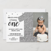 第1誕生日フェイクシルバーグリッター招待状 招待状 (正面)