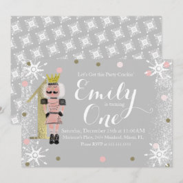 第1誕生日フォイル1くるみ割り雪 招待状
