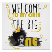 第1誕生日フォト白黒イエローウェルカム ポスター (正面)