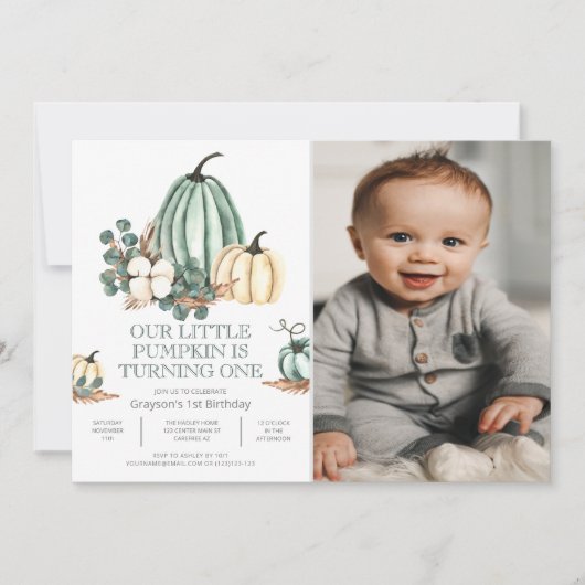 第1誕生日フォト秋パーティの招待状 招待状 (正面)