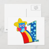 第1誕生日フクロウ ポストカード (正面/裏面)