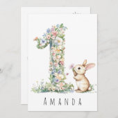 第1誕生日フローラバニーカード 招待状 (正面/裏面)