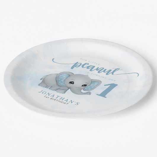 第1誕生日ブルーエレファントボーイ第1誕生日 ペーパープレート (アングル)