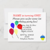 第1誕生日ブルーカップケーキバルーン招待状 招待状 (裏面)