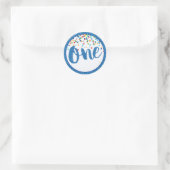 第1誕生日ブルーグリッターラウンドステッカー ラウンドシール (バッグ)