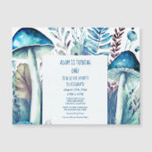 第1誕生日ブルーホワイトマッシュルームウッズパーティー マグネット招待状 (正面)