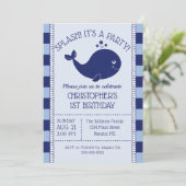 第1誕生日ブ航海のルーホエールブルーネービストライプー 招待状 (スタンド正面)