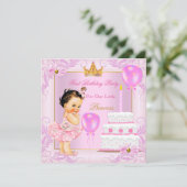 第1誕生日プリンセスティアラガールピンクブルネット 招待状 (スタンド正面)