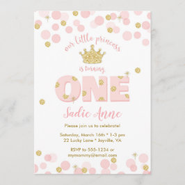 第1誕生日プリンセスピンク金ゴールドグリッター 招待状